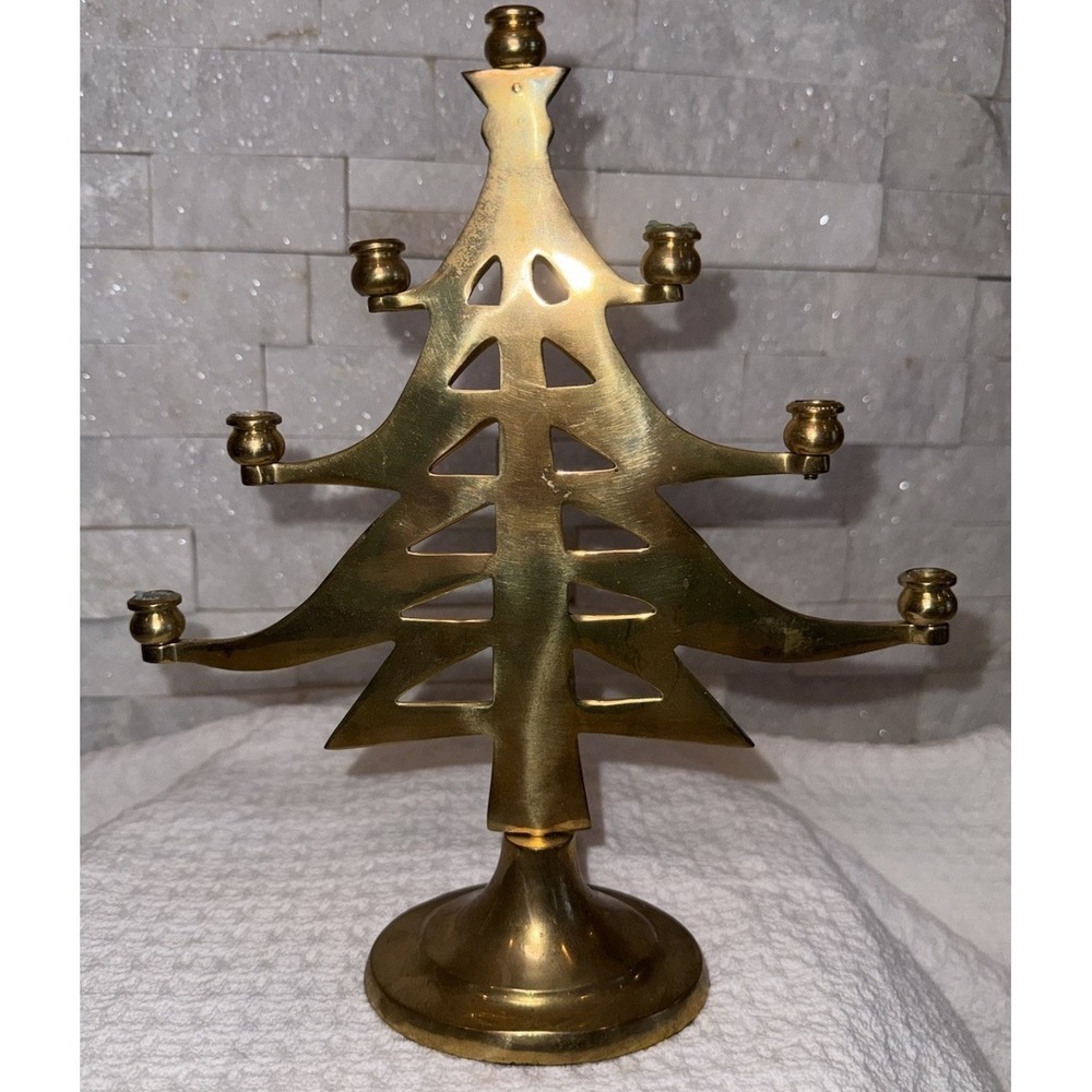 Vintage Brass Christmas Tree Candelabra 7 Candle Holder Hampton Brass India